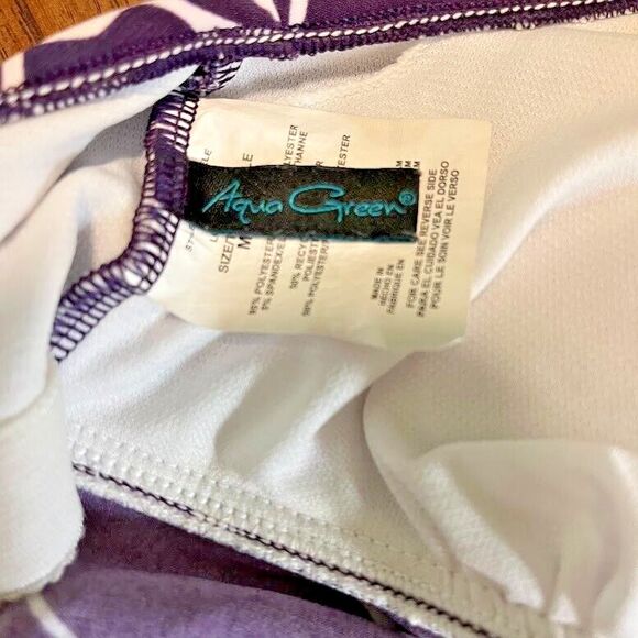 Aqua Green Swim Tankini Top Purple Cream Tropical Print Beach Resortwear M - Picture 3 of 6
